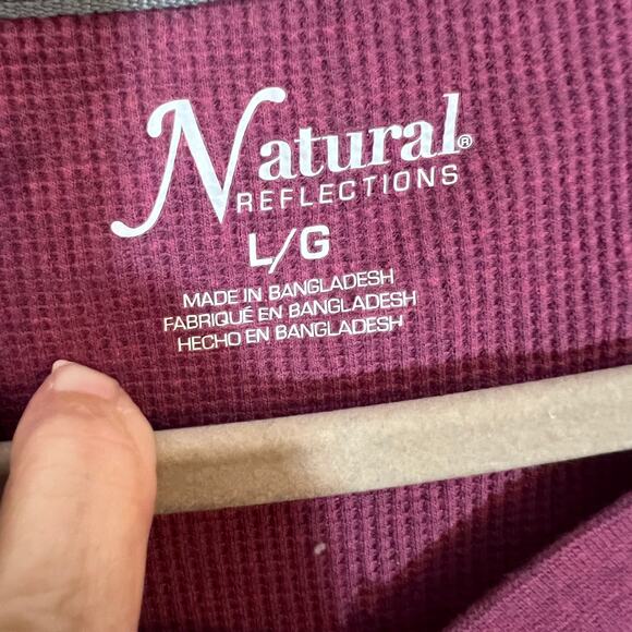 Natural Reflections Thermal Henley Sz Large Dark Pink Waffle Knit Cabincore Cozy - Picture 4 of 5